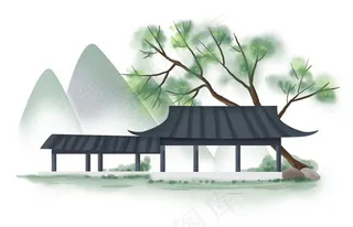 中国风水墨兰亭水榭图片