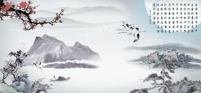中国水墨画图片(3345x1656)psd模版下载