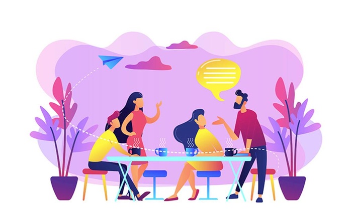 扁平化插画喝茶聊天矢量图片