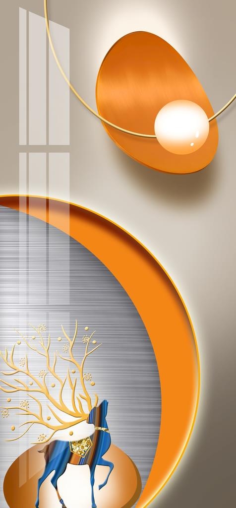 抽象发财鹿立体几何装饰画玄关图片(3780x7614)psd模版下载