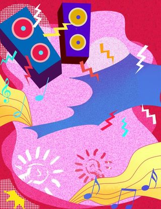 喜庆音乐节手绘音响插画背景图片