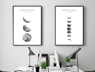 北欧简约黑白月球无框画装饰画图片