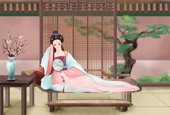 人物女性复古插画背景海报素材图片