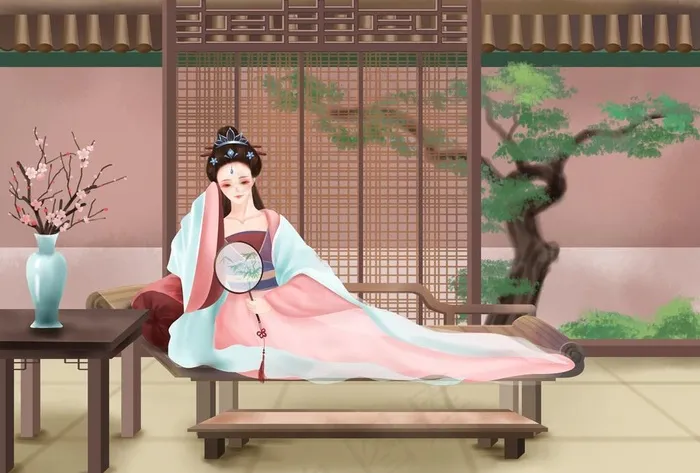 人物女性复古插画背景海报素材图片(3508x2480)psd模版下载