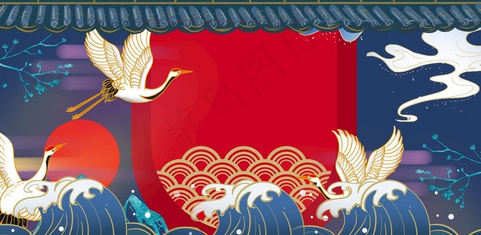手绘国潮风展板背景图片