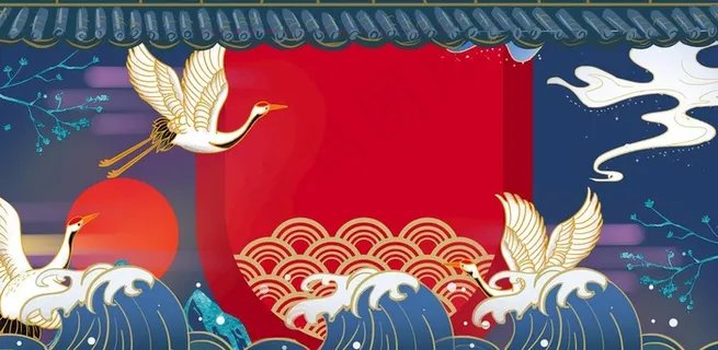 手绘国潮风展板背景图片