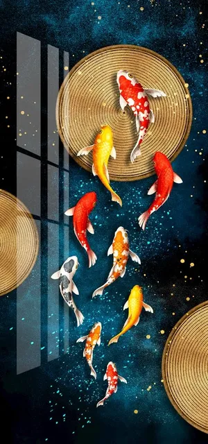 现代九鱼图玄关画图片