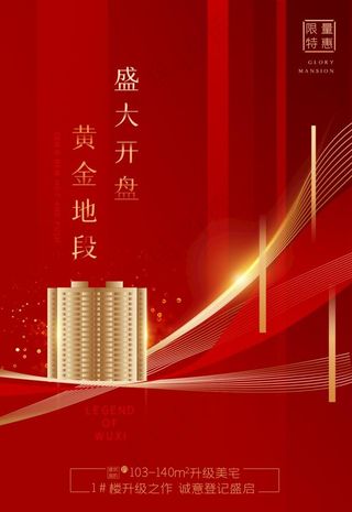 高端红色地产海报展板图片