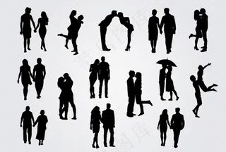 14款浪漫情侣剪影矢量素材图片