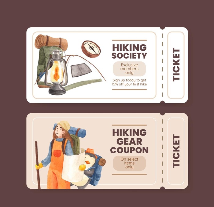 水彩风格旅行门票图片