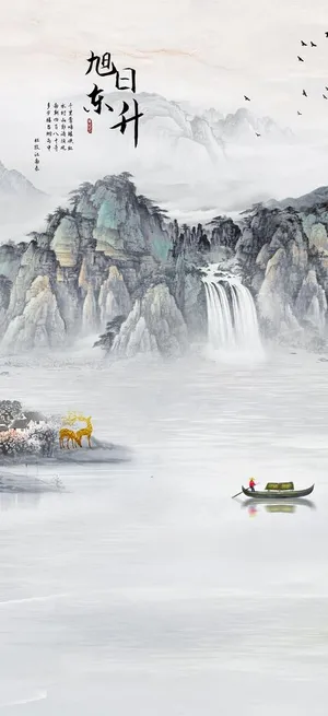 山水玄关画图片