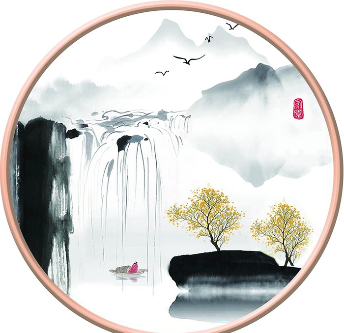 新中式圆形装饰画图片