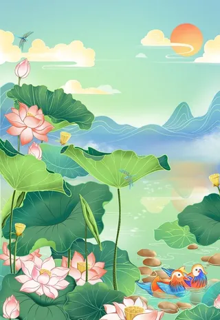 荷花插画图片