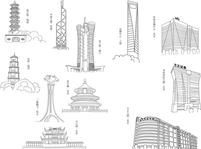 城市线稿图图片ai矢量模版下载