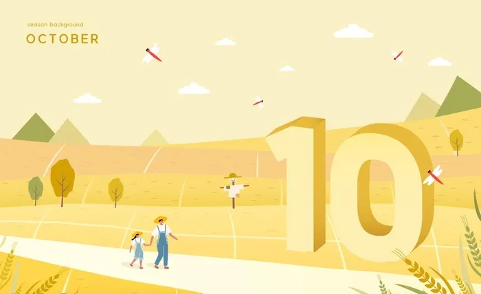 唯美风景10月份插画图片ai矢量模版下载