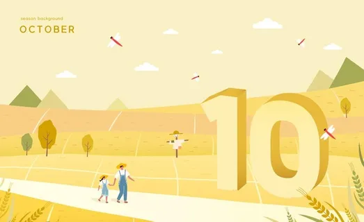 唯美风景10月份插画图片