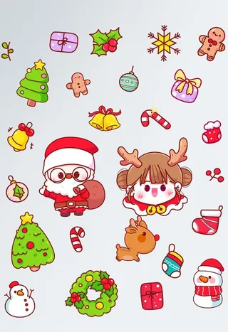 圣诞节矢量卡通可爱q版圣诞树雪图片