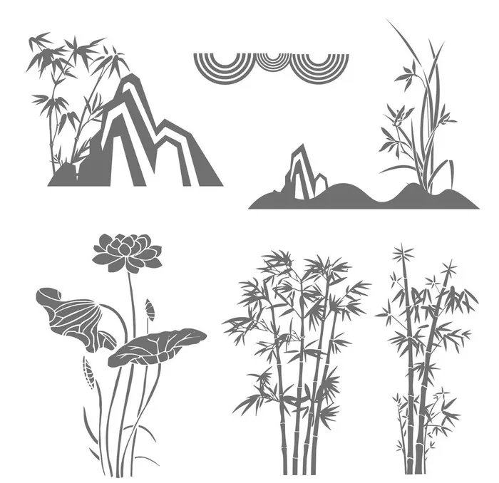 竹子山峰素材图片ai矢量模版下载