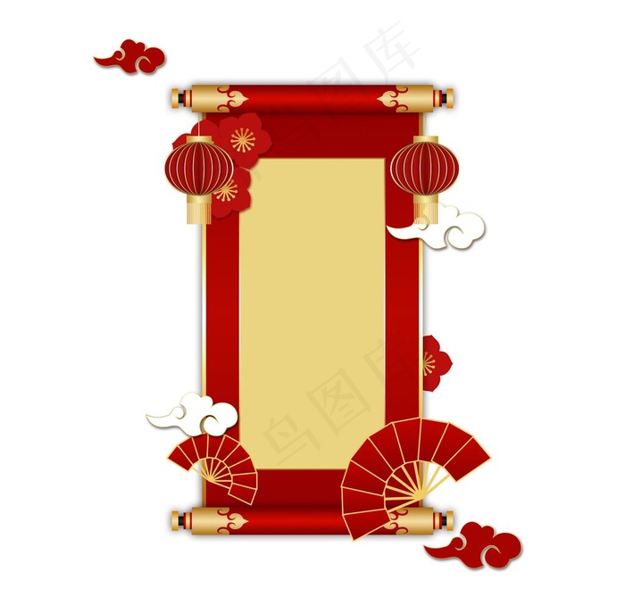 红色中式卷轴边框春节喜庆祥云灯图片