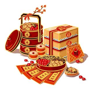 年货礼盒插画图片