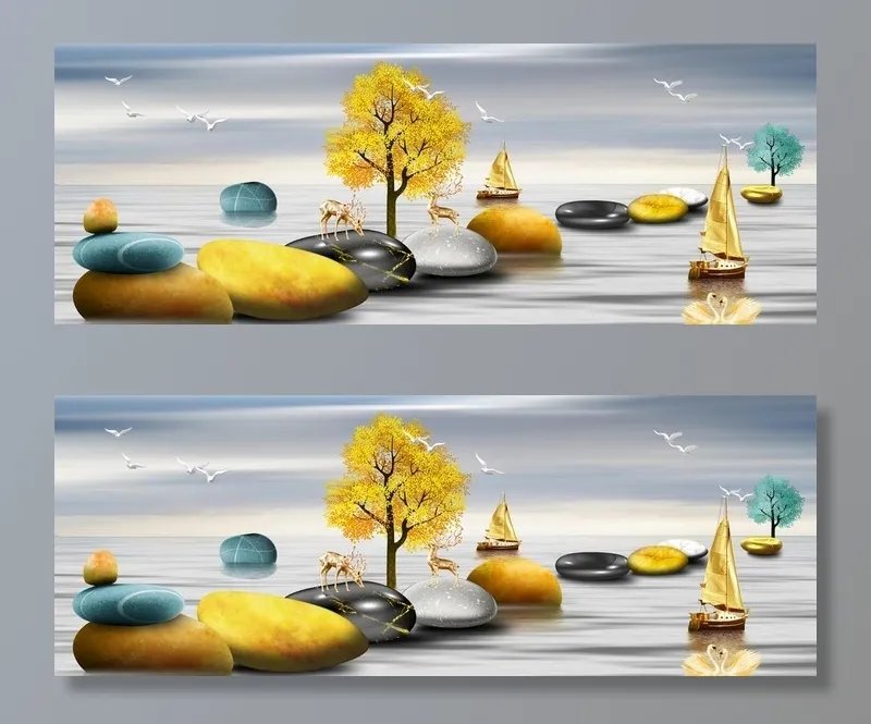 金色麋鹿发财鹿晶瓷画图片(2693x4534)psd模版下载