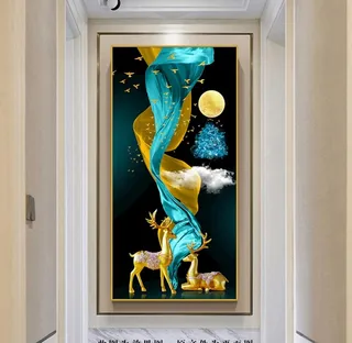 新中式麋鹿玄关画图片