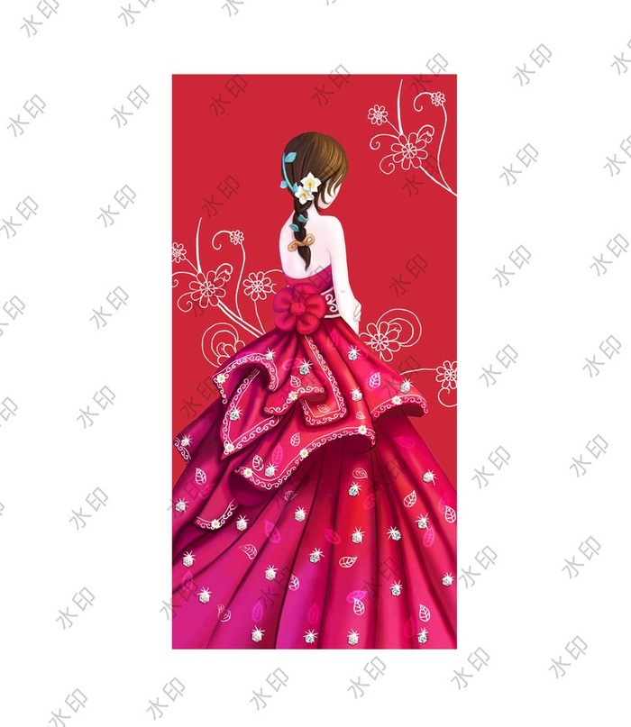 女神背影唯美红裙礼服图片ai矢量模版下载