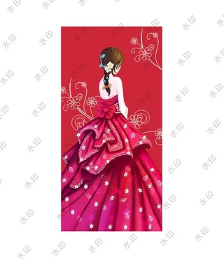 女神背影唯美红裙礼服图片