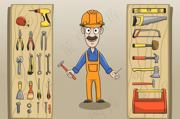 卡通建筑工人图片ai矢量模版下载