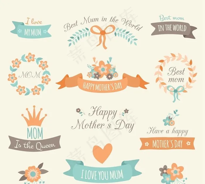 母亲节装饰元素图片ai矢量模版下载
