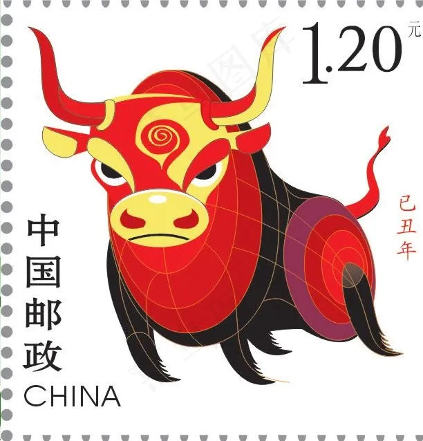 2009牛年邮票图片cdr矢量模版下载