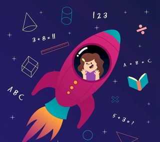 卡通宇宙飞船女孩图片