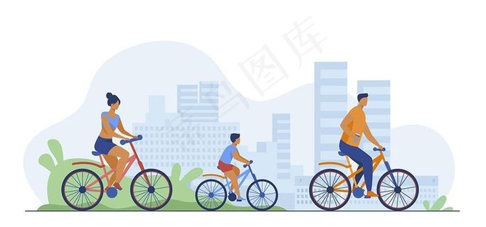 骑自行车的一家人图片