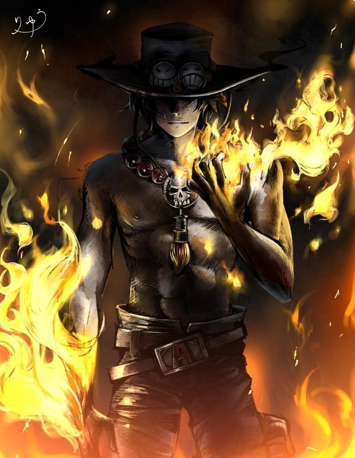 海贼王火拳艾斯手绘图片