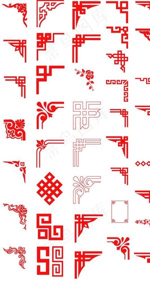 红色边框角花中式欧式花纹雕刻装图片