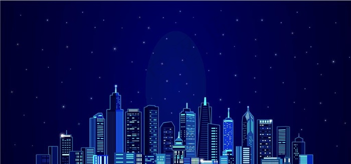 蓝色夜晚星空建筑剪影图片ai矢量模版下载
