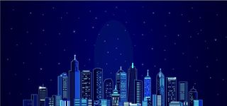 蓝色夜晚星空建筑剪影图片