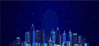 蓝色夜晚星空建筑剪影图片