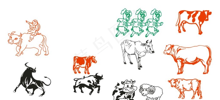 卡通牛 线条牛图片