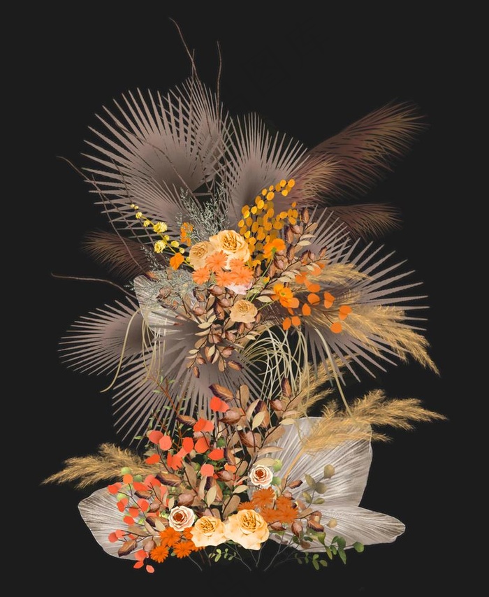 手绘婚礼 花艺 玫瑰 白色花图片(1932x2433)psd模版下载