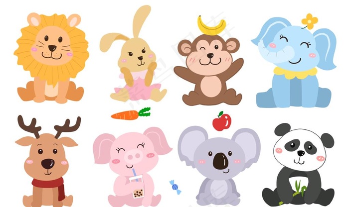 手绘卡通可爱动物素材插画图片