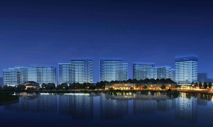 房地产楼盘江景夜景效果图图片