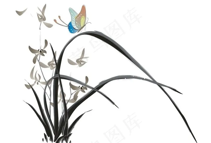 蝴蝶  水墨画  草   可编图片cdr矢量模版下载