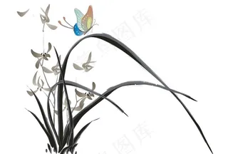 蝴蝶  水墨画  草   可编图片