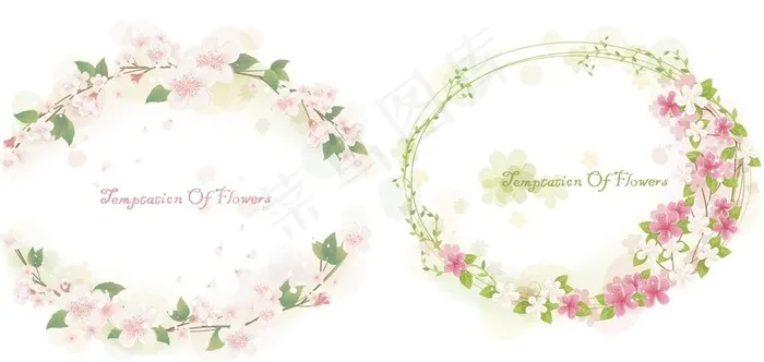 粉色矢量花环椭圆边框图片ai矢量模版下载