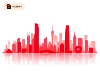 红色城市剪影图片