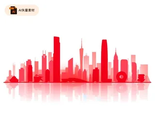 红色城市剪影图片