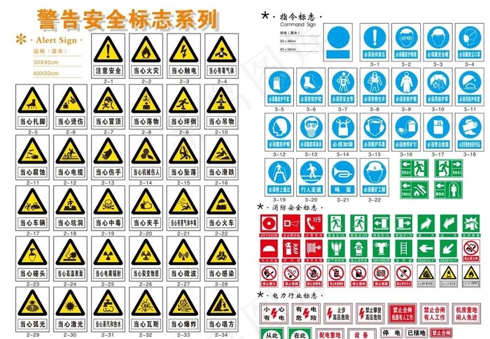 警告指令消防电力标志图片cdr矢量模版下载