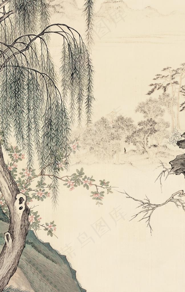 中国风水墨山水怀旧工笔梅花图片