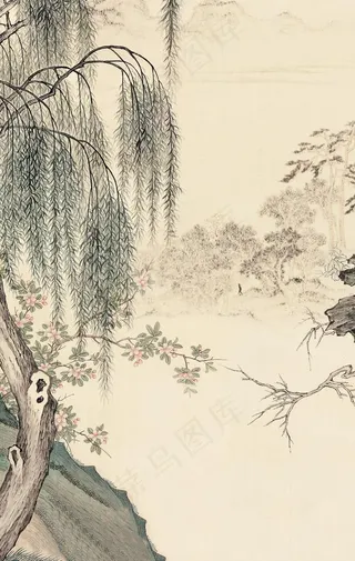 中国风水墨山水怀旧工笔梅花图片